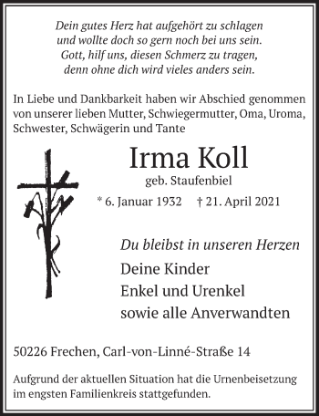 Anzeige von Irma Koll von  Wochenende 
