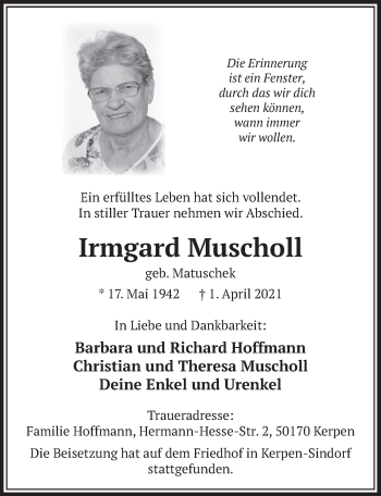 Anzeige von Irmgard Muscholl von  Werbepost 