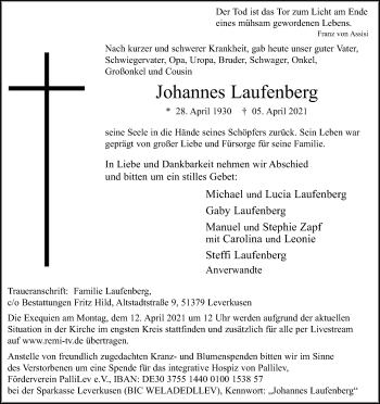Anzeige von Johannes Laufenberg von Kölner Stadt-Anzeiger / Kölnische Rundschau / Express
