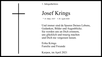 Anzeige von Josef Krings von Kölner Stadt-Anzeiger / Kölnische Rundschau / Express