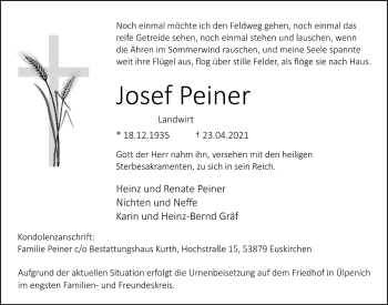 Anzeige von Josef Peiner von  Blickpunkt Euskirchen 
