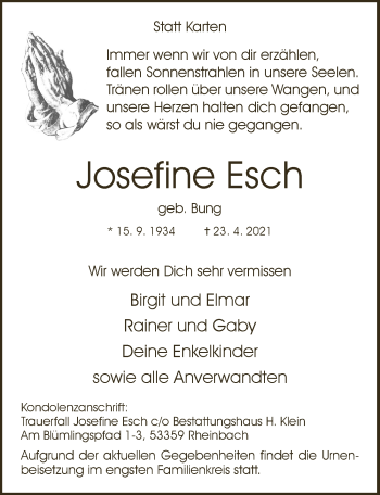 Anzeige von Josefine Esch von  Schaufenster/Blickpunkt 