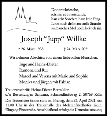 Anzeige von Joseph  Willke von Kölner Stadt-Anzeiger / Kölnische Rundschau / Express