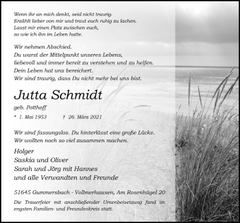 Anzeige von Jutta Schmidt von  Anzeigen Echo 
