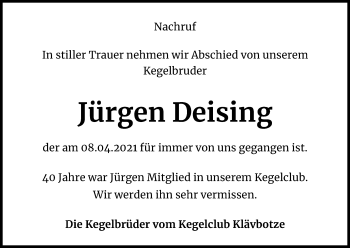 Anzeige von Jürgen Deising von Kölner Stadt-Anzeiger / Kölnische Rundschau / Express