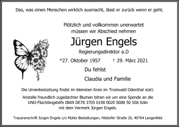 Anzeige von Jürgen Engels von Kölner Stadt-Anzeiger / Kölnische Rundschau / Express