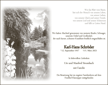 Anzeige von Karl-Hans Schröder von  Anzeigen Echo 