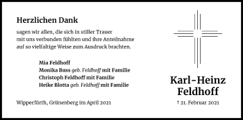 Anzeige von Karl-Heinz Feldhoff von Kölner Stadt-Anzeiger / Kölnische Rundschau / Express