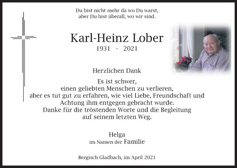  Traueranzeige für Karl-Heinz Lober vom 10.04.2021 aus Kölner Stadt-Anzeiger / Kölnische Rundschau / Express