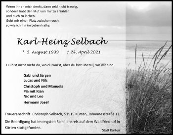 Anzeige von Karl-Heinz Selbach von Kölner Stadt-Anzeiger / Kölnische Rundschau / Express