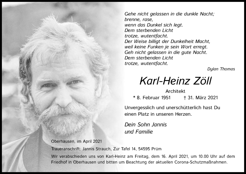  Traueranzeige für Karl-Heinz Zöll vom 12.04.2021 aus Kölner Stadt-Anzeiger / Kölnische Rundschau / Express