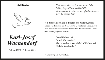Anzeige von Karl-Josef Wachendorf von  Schaufenster/Blickpunkt 