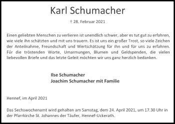 Anzeige von Karl Schumacher von Kölner Stadt-Anzeiger / Kölnische Rundschau / Express
