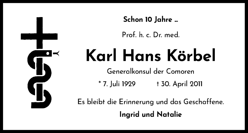  Traueranzeige für Karl Hans Körbel vom 18.07.2023 aus Kölner Stadt-Anzeiger / Kölnische Rundschau / Express