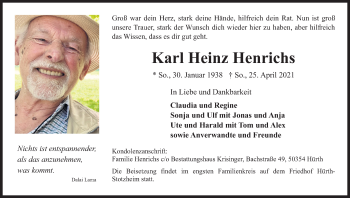 Anzeige von Karl Heinz Henrichs von Kölner Stadt-Anzeiger / Kölnische Rundschau / Express