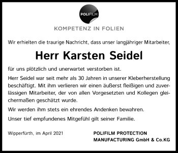 Anzeige von Karsten Seidel von Kölner Stadt-Anzeiger / Kölnische Rundschau / Express