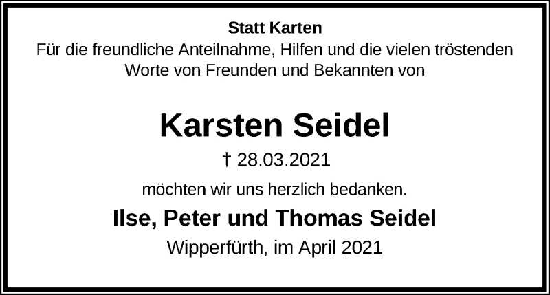  Traueranzeige für Karsten Seidel vom 01.05.2021 aus Kölner Stadt-Anzeiger / Kölnische Rundschau / Express