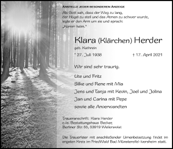 Anzeige von Klara  Herder von  Blickpunkt Euskirchen 