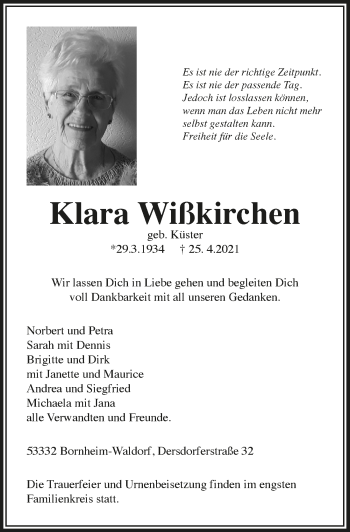 Anzeige von Klara Wißkirchen von  Schaufenster/Blickpunkt 