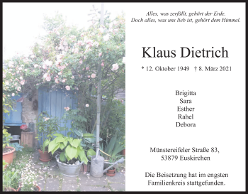 Anzeige von Klaus Dietrich von Kölner Stadt-Anzeiger / Kölnische Rundschau / Express