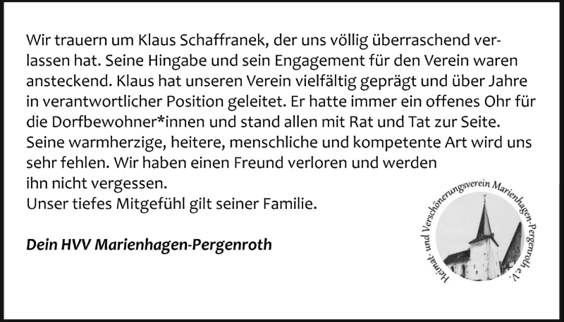  Traueranzeige für Klaus Schaffranek vom 23.04.2021 aus  Anzeigen Echo 