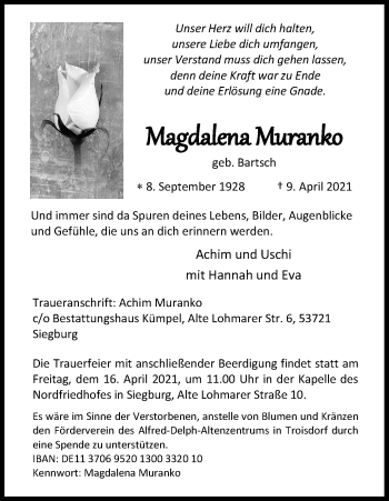 Anzeige von Magdalena Muranko von Kölner Stadt-Anzeiger / Kölnische Rundschau / Express
