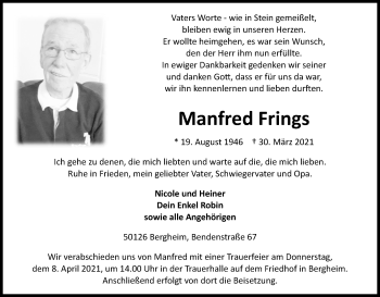 Anzeige von Manfred Frings von Kölner Stadt-Anzeiger / Kölnische Rundschau / Express
