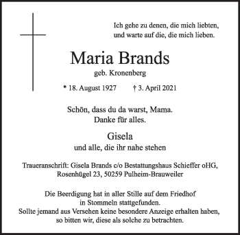 Anzeige von Maria Brands von  Wochenende 