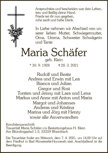 Anzeige von Maria Schäfer von  Blickpunkt Euskirchen 
