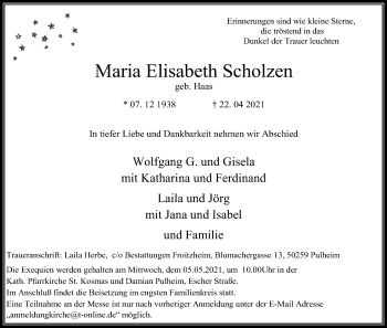 Anzeige von Maria Elisabeth Scholzen von Kölner Stadt-Anzeiger / Kölnische Rundschau / Express
