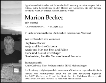 Anzeige von Marion Becker von  Anzeigen Echo 