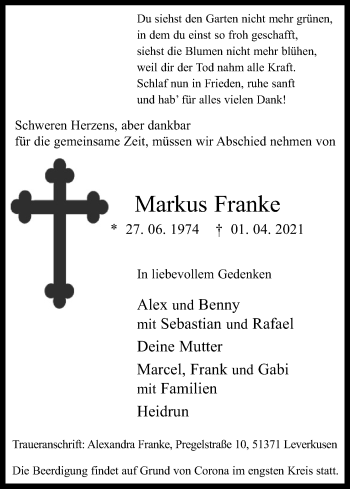 Anzeige von Markus Franke von Kölner Stadt-Anzeiger / Kölnische Rundschau / Express