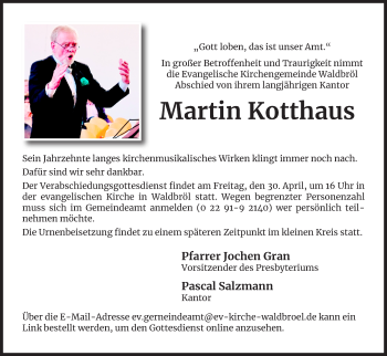 Anzeige von Martin Kotthaus von Kölner Stadt-Anzeiger / Kölnische Rundschau / Express