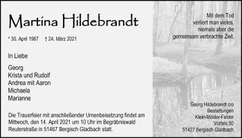 Anzeige von Martina Hildebrandt von  Bergisches Handelsblatt 