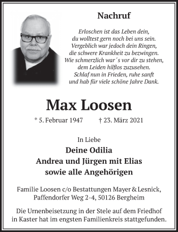 Anzeige von Max Loosen von  Werbepost 