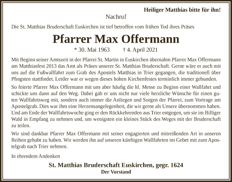  Traueranzeige für Max Offermann vom 18.07.2023 aus  Blickpunkt Euskirchen 
