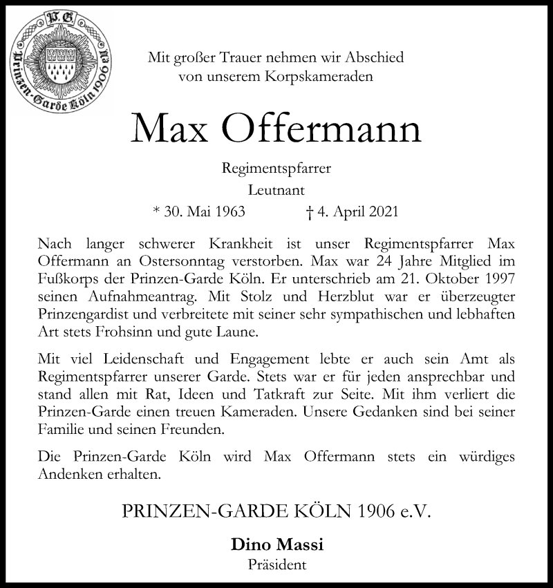  Traueranzeige für Max Offermann vom 10.04.2021 aus Kölner Stadt-Anzeiger / Kölnische Rundschau / Express