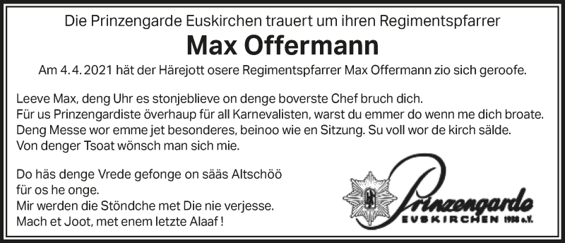  Traueranzeige für Max Offermann vom 18.07.2023 aus  Blickpunkt Euskirchen 
