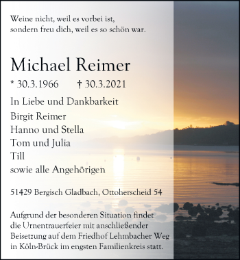 Anzeige von Michael Reimer von  Bergisches Handelsblatt 