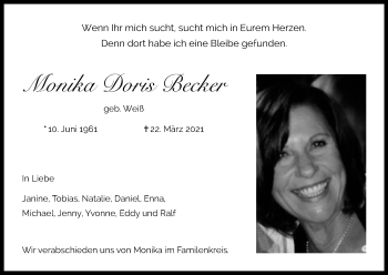 Anzeige von Monika Doris Becker von Kölner Stadt-Anzeiger / Kölnische Rundschau / Express