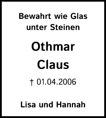 Anzeige von Othmar Claus von Kölner Stadt-Anzeiger / Kölnische Rundschau / Express