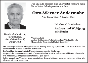 Anzeige von Otto-Werner Andermahr von  Werbepost 