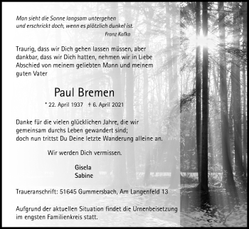 Anzeige von Paul Bremen von Kölner Stadt-Anzeiger / Kölnische Rundschau / Express