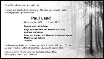 Anzeige von Paul Land von Kölner Stadt-Anzeiger / Kölnische Rundschau / Express