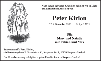 Anzeige von Peter Kirion von  Werbepost 