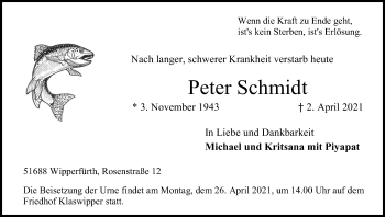 Anzeige von Peter Schmidt von Kölner Stadt-Anzeiger / Kölnische Rundschau / Express