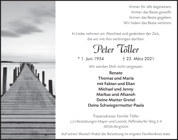 Anzeige von Peter Töller von  Werbepost 
