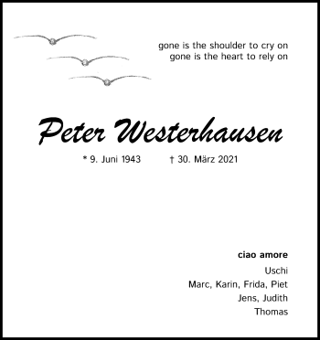 Anzeige von Peter Westerhausen von Kölner Stadt-Anzeiger / Kölnische Rundschau / Express