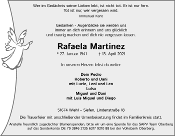 Anzeige von Rafaela Martinez von Kölner Stadt-Anzeiger / Kölnische Rundschau / Express