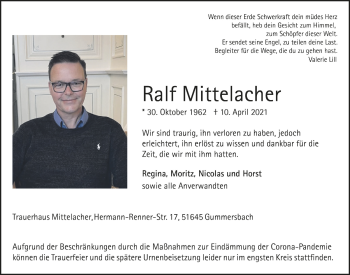 Anzeige von Ralf Mittelacher von  Anzeigen Echo 